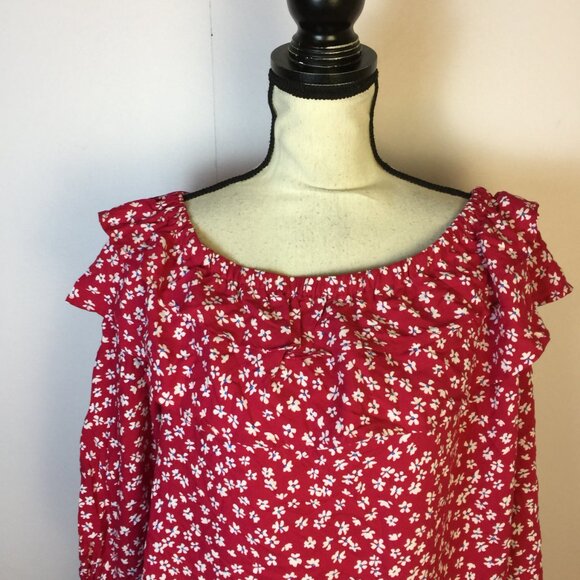 Vince Camuto Blouse Top 2X Womans Plus Pink White Floral Off The Shoulder Ruffle - Picture 11 of 14